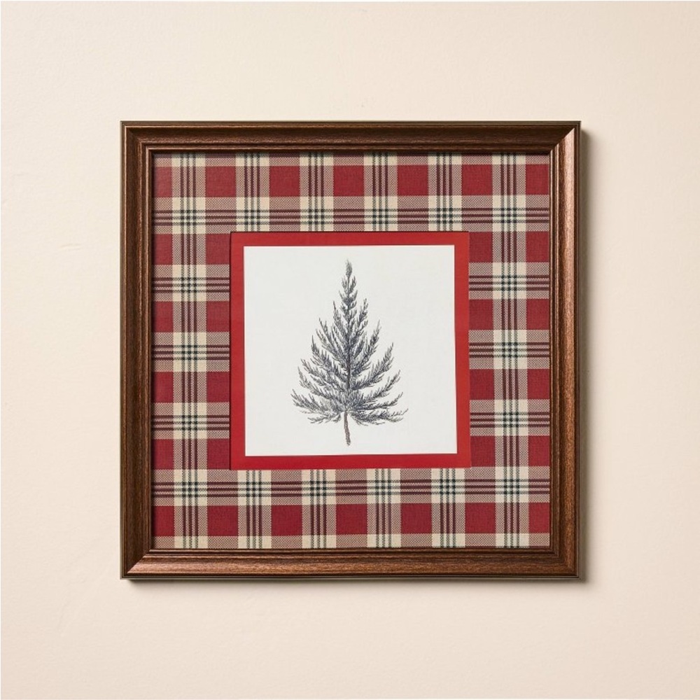 12"x12" Vintage Red Plaid Matte Tree Framed Wall Art-Hearth & Hand with Magnolia